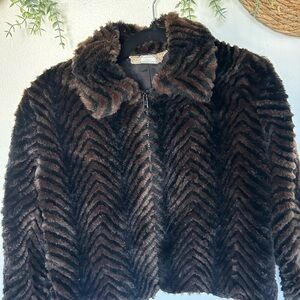 Vintage Faux Fur Painted Pony Jacket - Brown. Size small